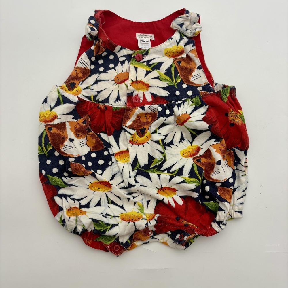 Babymini Par Catimini Romper Girls 9-12 Months Multicolor Cat Floral One Piece